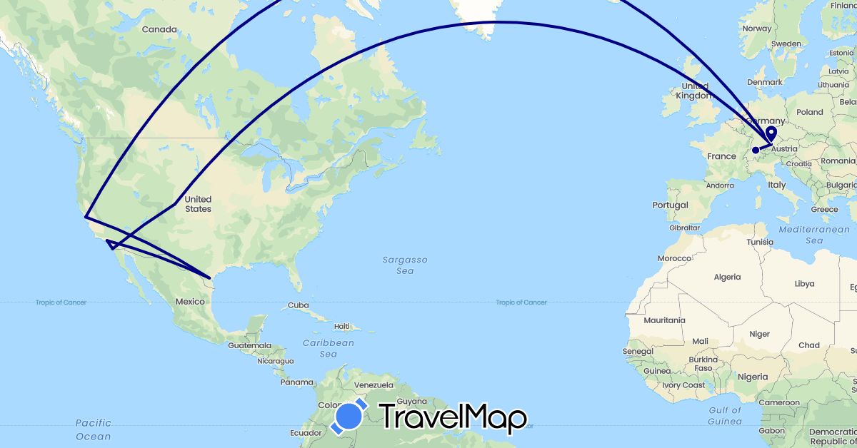 TravelMap itinerary: driving in Switzerland, Germany, United States (Europe, North America)